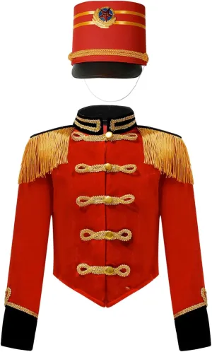 JEATHA Kids Drum Major Costume Majorette Long Sleeve Shiny Sequins Stand Collar Marching Band Uniform Coats