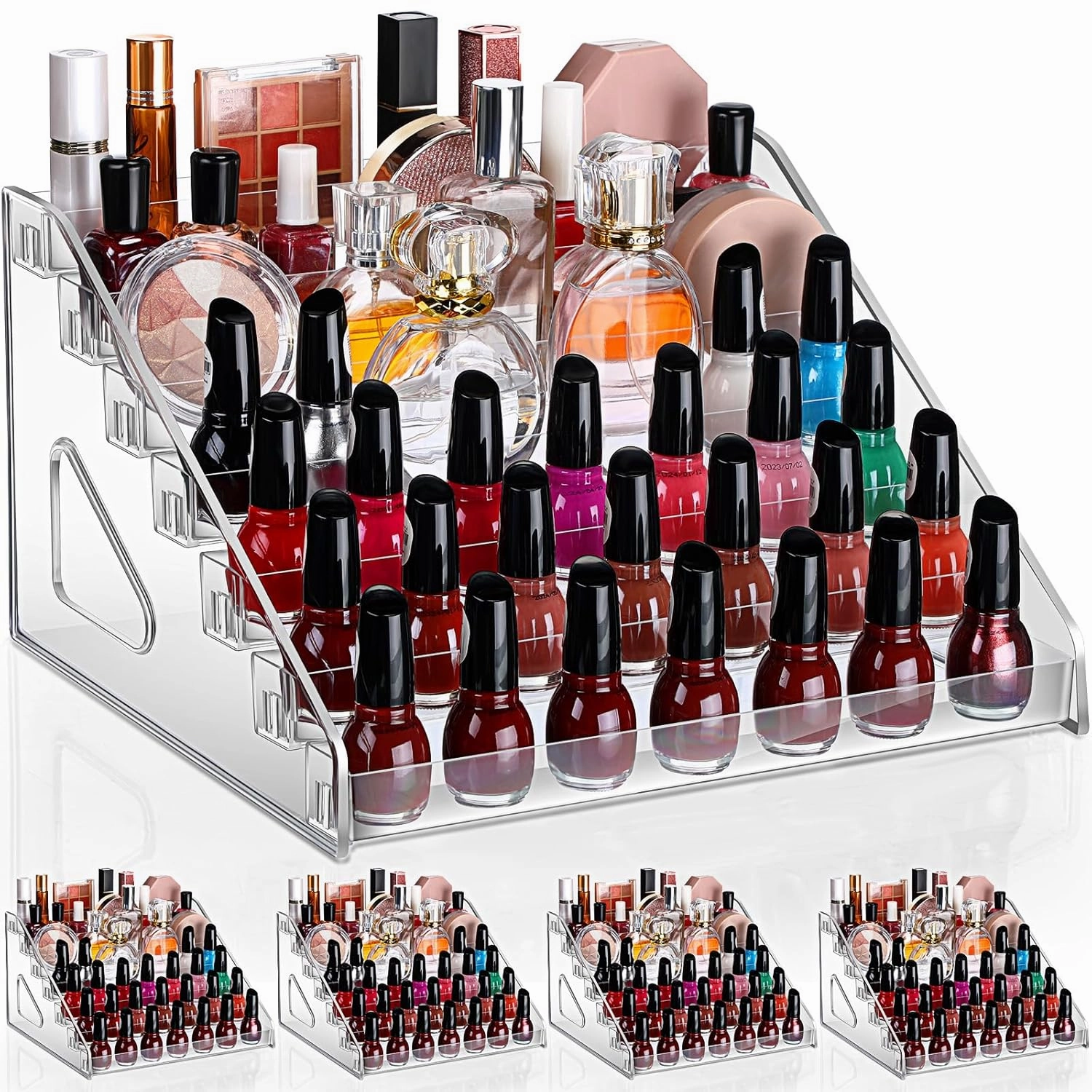 Jetec 2 Pcs 7 Tiers Style Acrylic Nail Polish Organizer Clear Glasses Holder Sunglasses Organizer Nail Polish Holder Acrylic Glasses Stand Essential Oils Cosmetic Display Cases Eyewear Rack