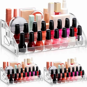 Jetec 2 Pcs Acrylic Nail Polish Organizer Clear Glasses Holder Sunglasses Organizer Nail Polish Holder Acrylic Glasses Stand Essential Oils Cosmetic Display Cases Eyewear Rack(4 Tiers Style)