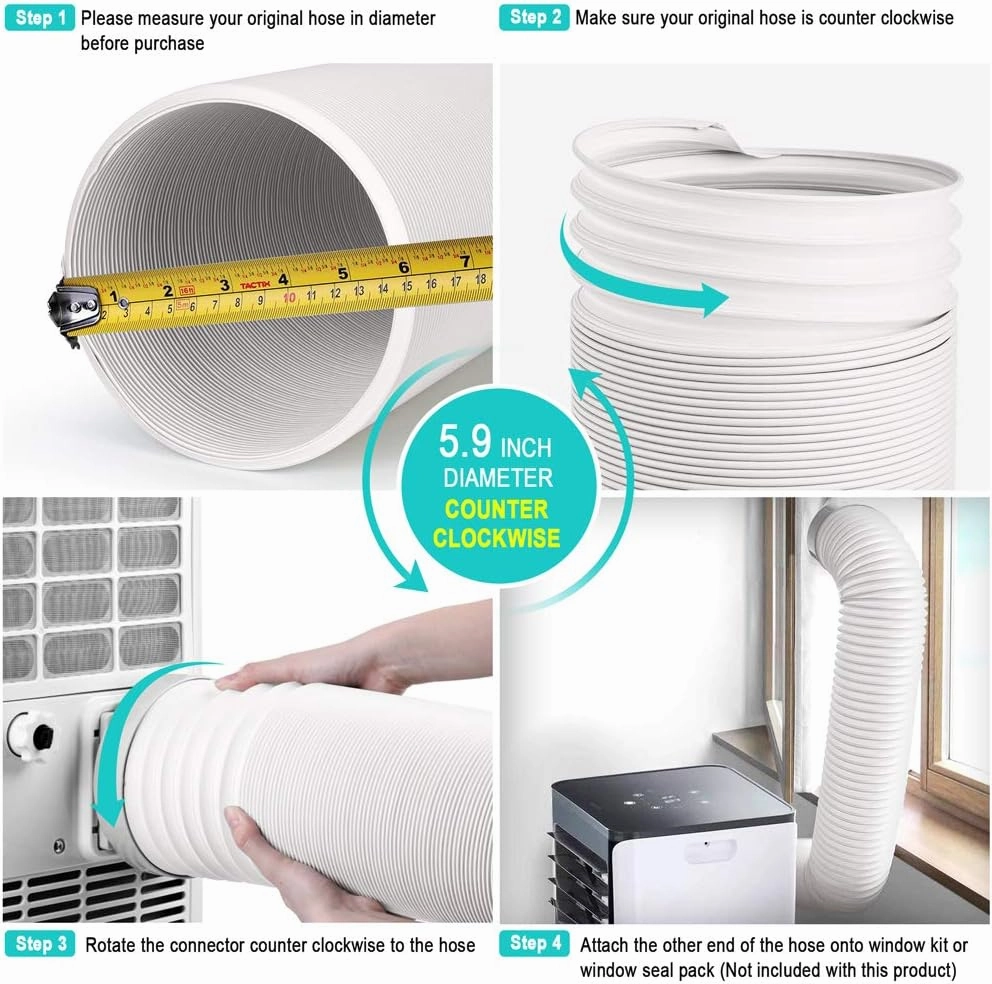 Jin&Bao Air Conditioner Vent Hose, Portable Exhaust Duct with 5.9’’ (6‘’) Diameter, Counterclockwise Rotation, Length up to 78 Inches, Universal Replacement AC Hoses