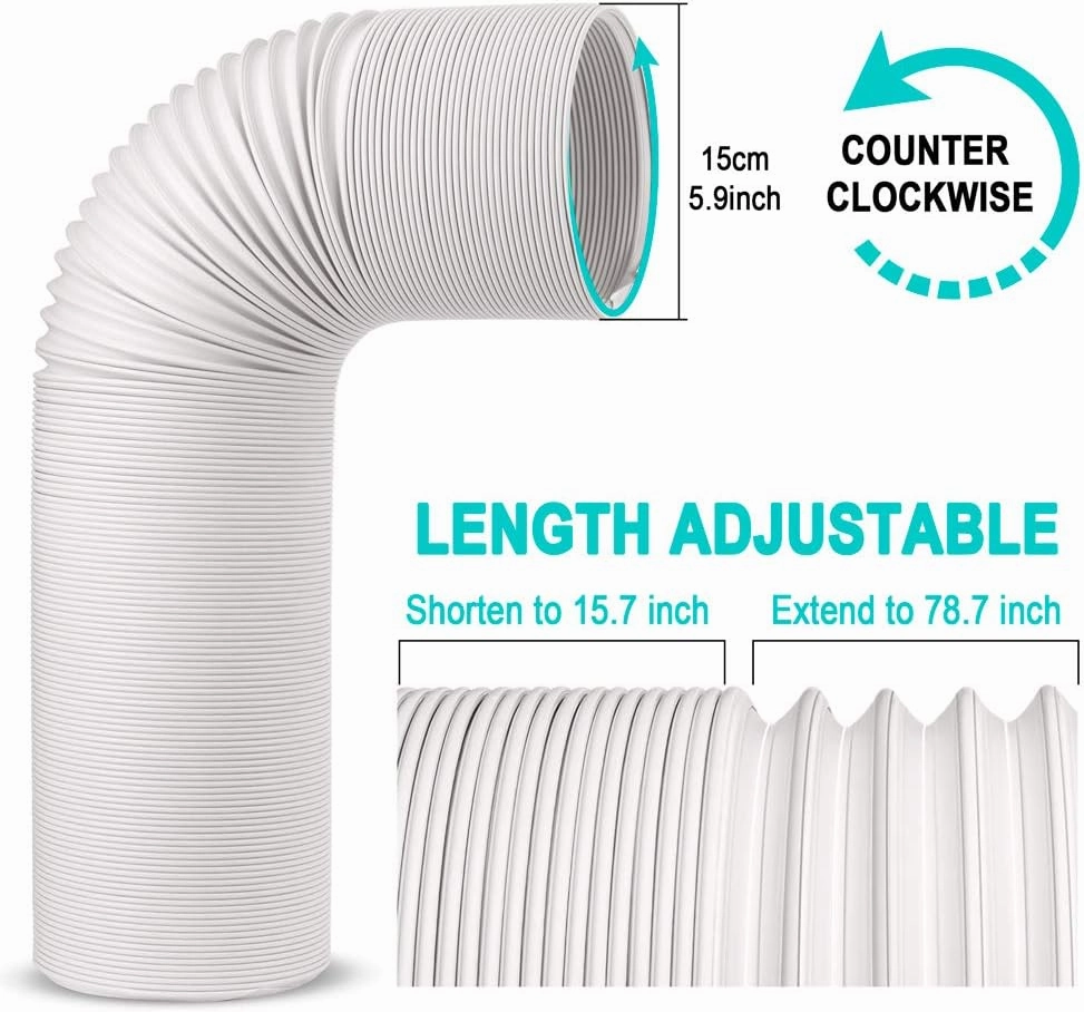 Jin&Bao Air Conditioner Vent Hose, Portable Exhaust Duct with 5.9’’ (6‘’) Diameter, Counterclockwise Rotation, Length up to 78 Inches, Universal Replacement AC Hoses