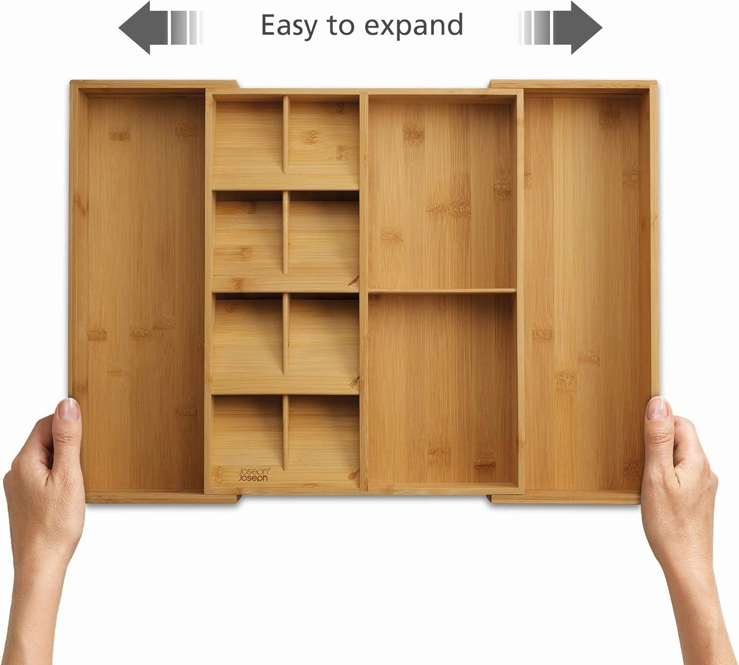 Joseph Joseph DrawerStore Expanding Silverware, Flatware, Utensil & Gadgets Organizer, Expandable in Drawer Space Saving Tray, Bamboo