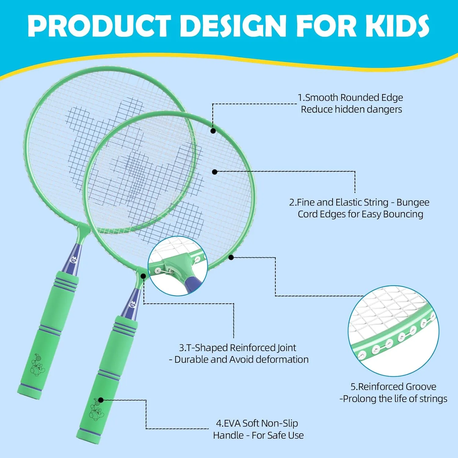 JOY SPOT! Kids Badminton Rackets Set with Soft Grip, Oversize & Lightweight Shuttlecocks Racquet with Carry Bag for Children Youth, 2 Player Sport Game for Indoor Outdoor Backyard