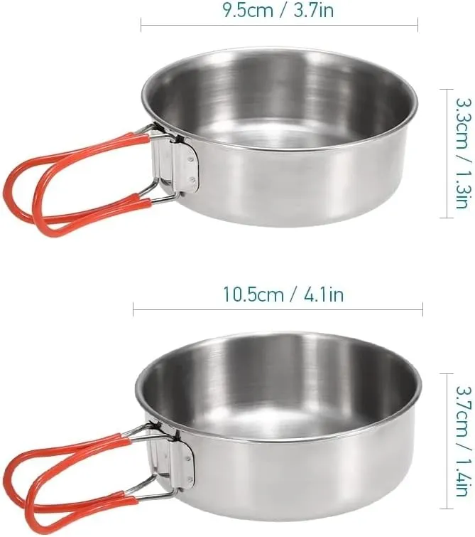 JSEIAJB Bowls with Foldable Handle Stainless Steel Bowl Dinner Plates Outdoor Camping Tableware Kitchen Dinner Lunch Food Container