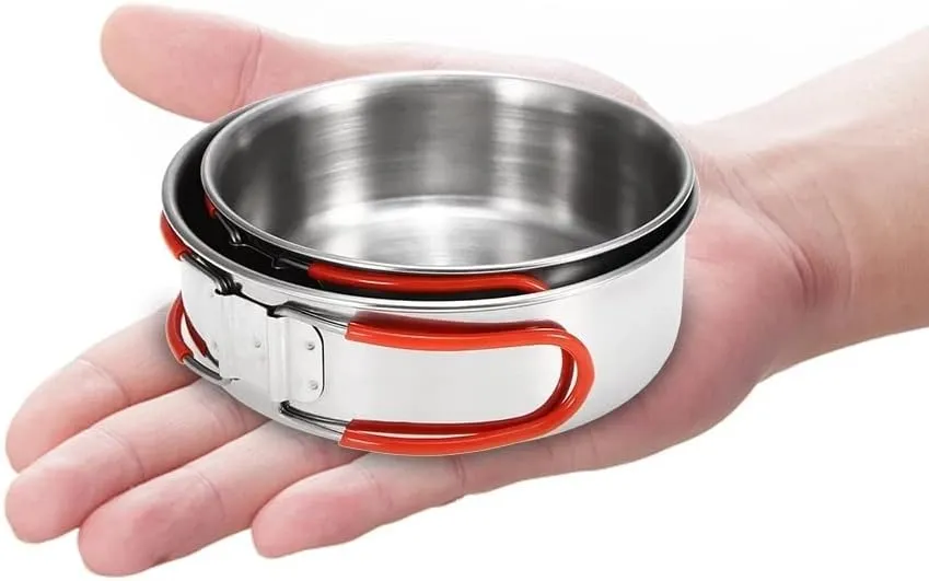 JSEIAJB Bowls with Foldable Handle Stainless Steel Bowl Dinner Plates Outdoor Camping Tableware Kitchen Dinner Lunch Food Container