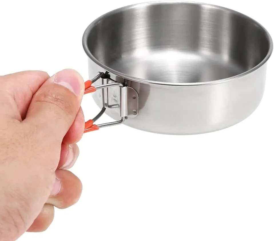 JSEIAJB Bowls with Foldable Handle Stainless Steel Bowl Dinner Plates Outdoor Camping Tableware Kitchen Dinner Lunch Food Container