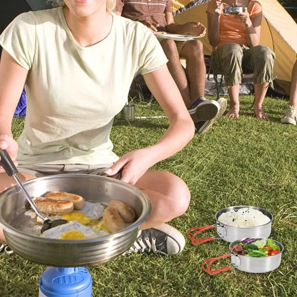 JSEIAJB Bowls with Foldable Handle Stainless Steel Bowl Dinner Plates Outdoor Camping Tableware Kitchen Dinner Lunch Food Container
