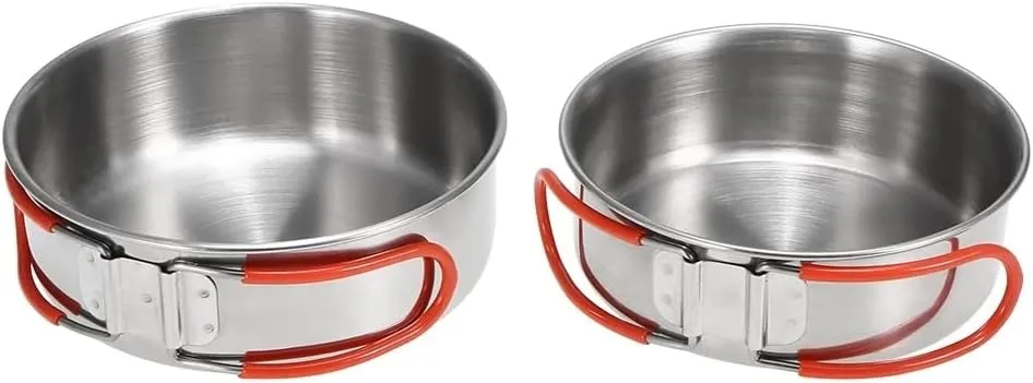 JSEIAJB Bowls with Foldable Handle Stainless Steel Bowl Dinner Plates Outdoor Camping Tableware Kitchen Dinner Lunch Food Container