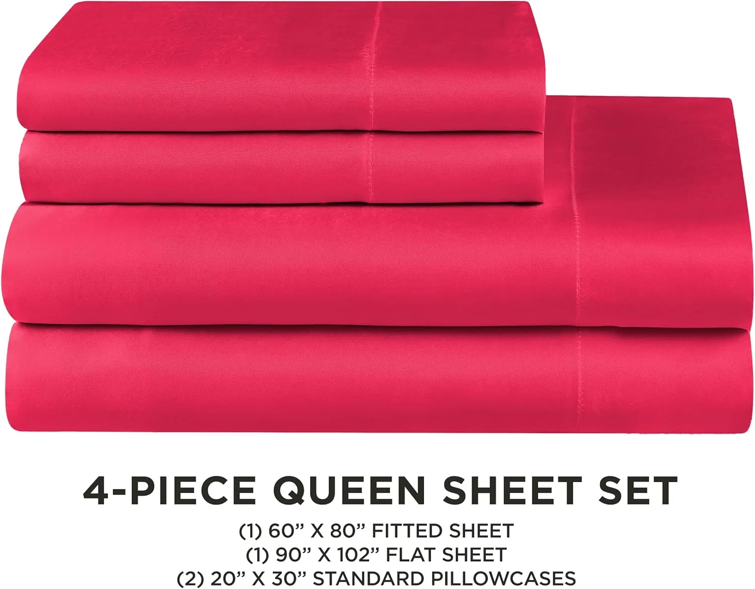 Juicy Couture Queen Size Satin Bed Sheet Set, Deep Pocket Silky Queen Sheet Set with 1 Fitted Sheet, 1 Flat Sheet, and 2 Pillow Case, Wrinkle Resistant and Anti Pilling Bed Sheets - Hot Pink