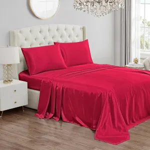 Juicy Couture Queen Size Satin Bed Sheet Set, Deep Pocket Silky Queen Sheet Set with 1 Fitted Sheet, 1 Flat Sheet, and 2 Pillow Case, Wrinkle Resistant and Anti Pilling Bed Sheets - Hot Pink
