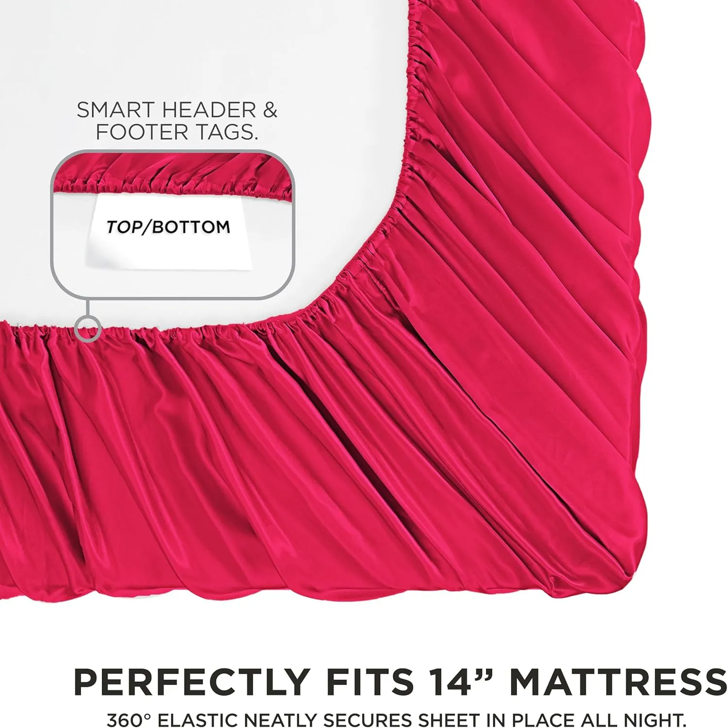 Juicy Couture Queen Size Satin Bed Sheet Set, Deep Pocket Silky Queen Sheet Set with 1 Fitted Sheet, 1 Flat Sheet, and 2 Pillow Case, Wrinkle Resistant and Anti Pilling Bed Sheets - Hot Pink