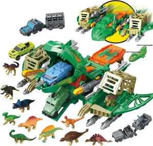 Jumbo Dinosaur Toys for Kids 3-5, 12 Mini Dinosaurs & 6 Truck Carrier Cars, Birthday Gifts Toys for 3 4 5  Year Old Boy, Create a Dino World, Educational Figures, Dinosaur Play Set