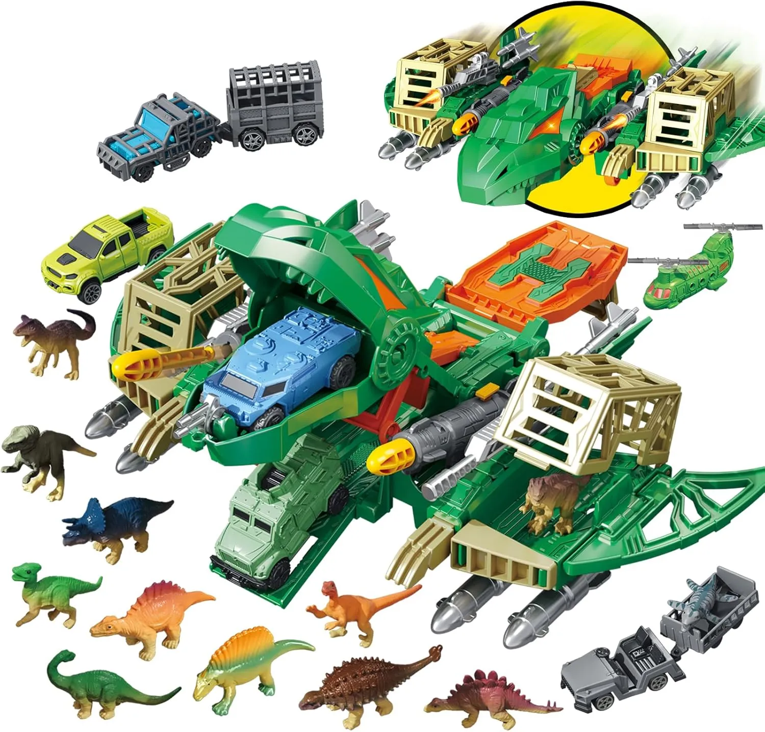 Jumbo Dinosaur Toys for Kids 3-5, 12 Mini Dinosaurs & 6 Truck Carrier Cars, Birthday Gifts Toys for 3 4 5  Year Old Boy, Create a Dino World, Educational Figures, Dinosaur Play Set