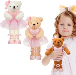 Junkin 3 Pcs Ballerina Bear in Ballet Outfit Dance Recital Gifts, 10 Inch Plush Stuffed Ballerina Animal Toy Doll Long Leg Bear with Tutu(Pink)