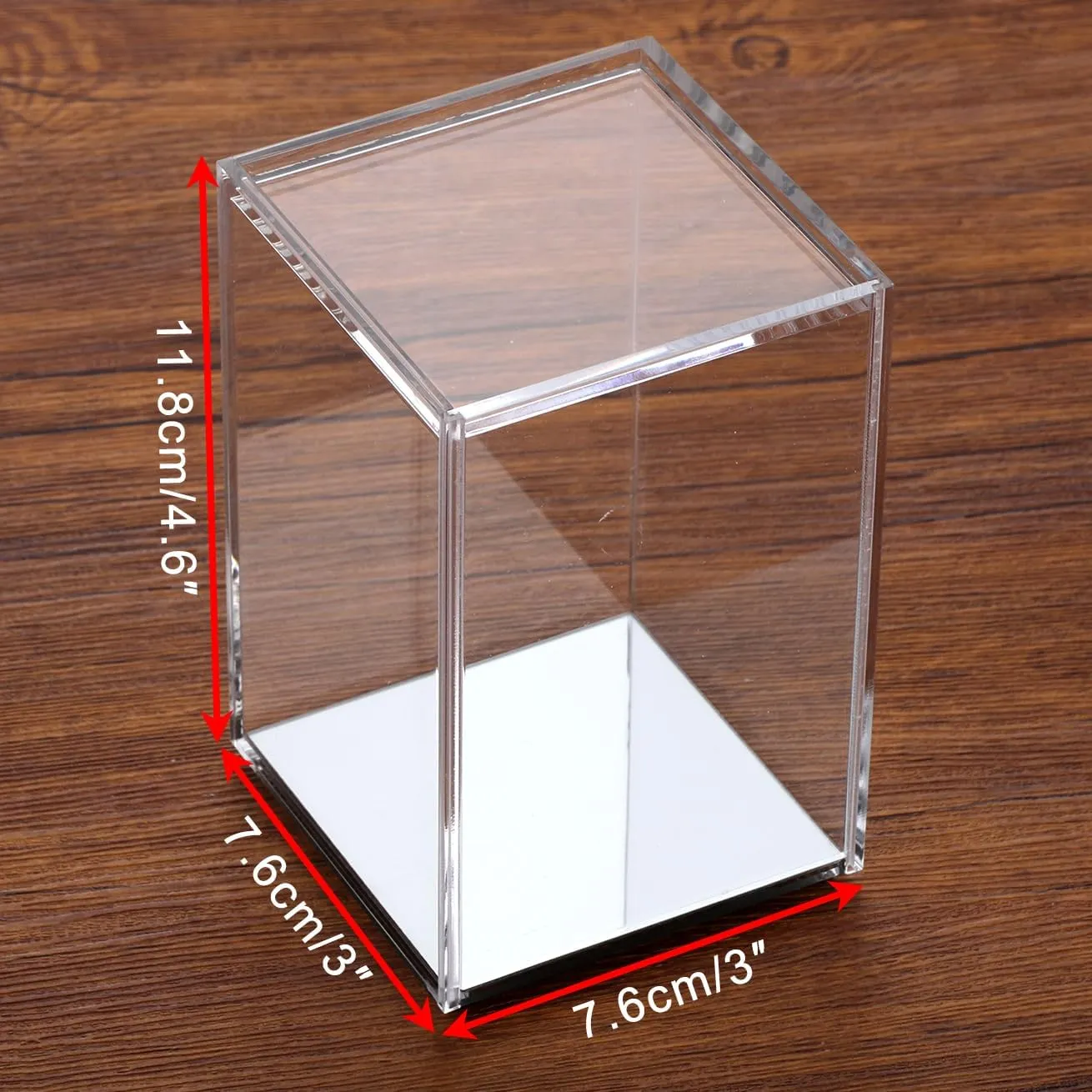 JUXYES Pack of 2 Clear Acrylic Display Case with Sliding Door for Mini Action Figures, Stackable Display Case Cube Small Showcase Free Standing Collectibles Protection Box, Mirrored Bottom