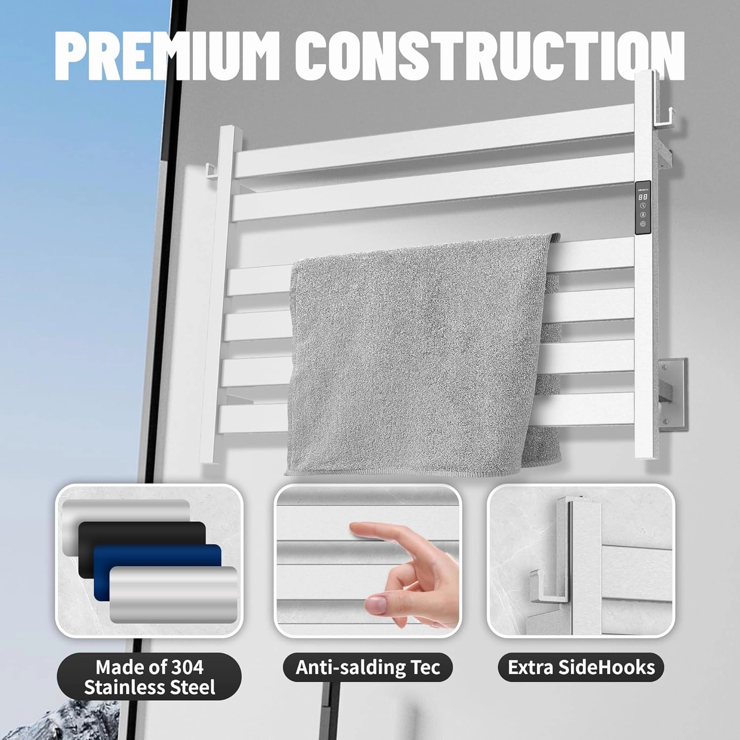 K&KALONZO Towel Warmer for Bathroom, Wall-Mounted 6-Bar Heated Towel Rack with Built-in Timer, Waterproof Electric Towel Heater, Support Plug-in and Hardwired, Brushed, EL18M