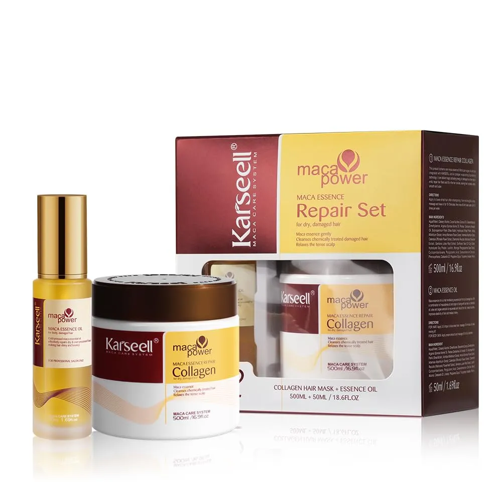 Karseell Collagen Hair Treatment Deep Repair Conditioning, Hair Mask Argan Oil Set for Dry Damaged Hair All Hair Types 16.9floz   1.69floz