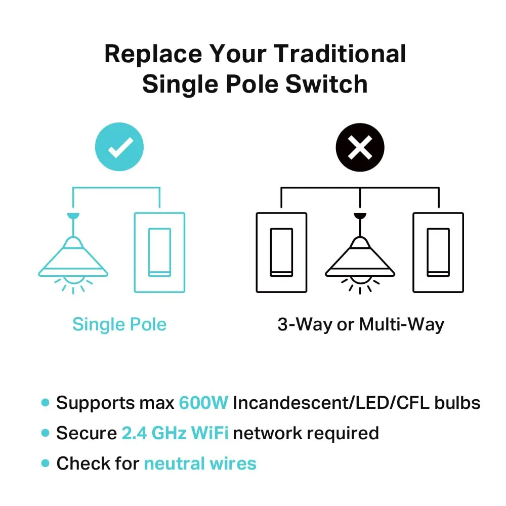 Kasa Matter Smart Dimmer Switch: Voice Control w/Siri, Alexa & Google Assistant | UL Certified | Timer & Schedule | Easy Guided Install | Neutral Wire Required | Single Pole | 2.4GHz Wi-Fi | KS225