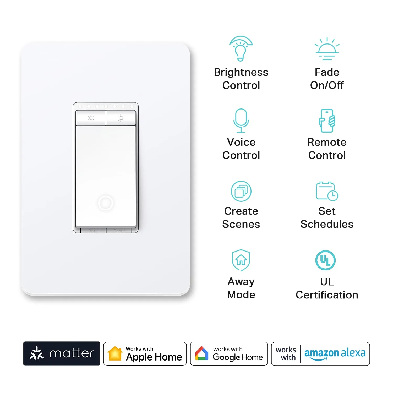 Kasa Matter Smart Dimmer Switch: Voice Control w/Siri, Alexa & Google Assistant | UL Certified | Timer & Schedule | Easy Guided Install | Neutral Wire Required | Single Pole | 2.4GHz Wi-Fi | KS225