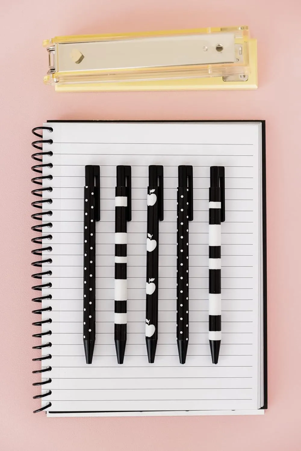 Kate Spade New York Black Ink Pen Set of 5, Cute Plastic Click Pens, Dots and Stripes