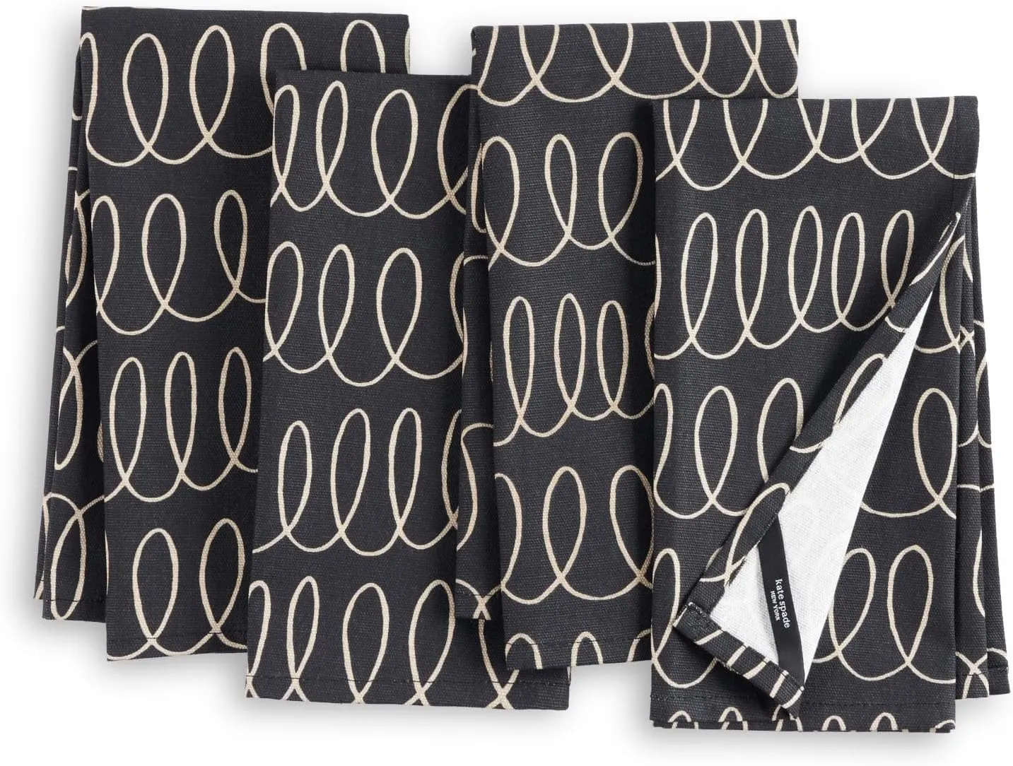 kate spade new york in The Loop Cloth Napkins 4-Pack Set, 100% Cotton, Machine Washable, Black/Beige, 20"x20"