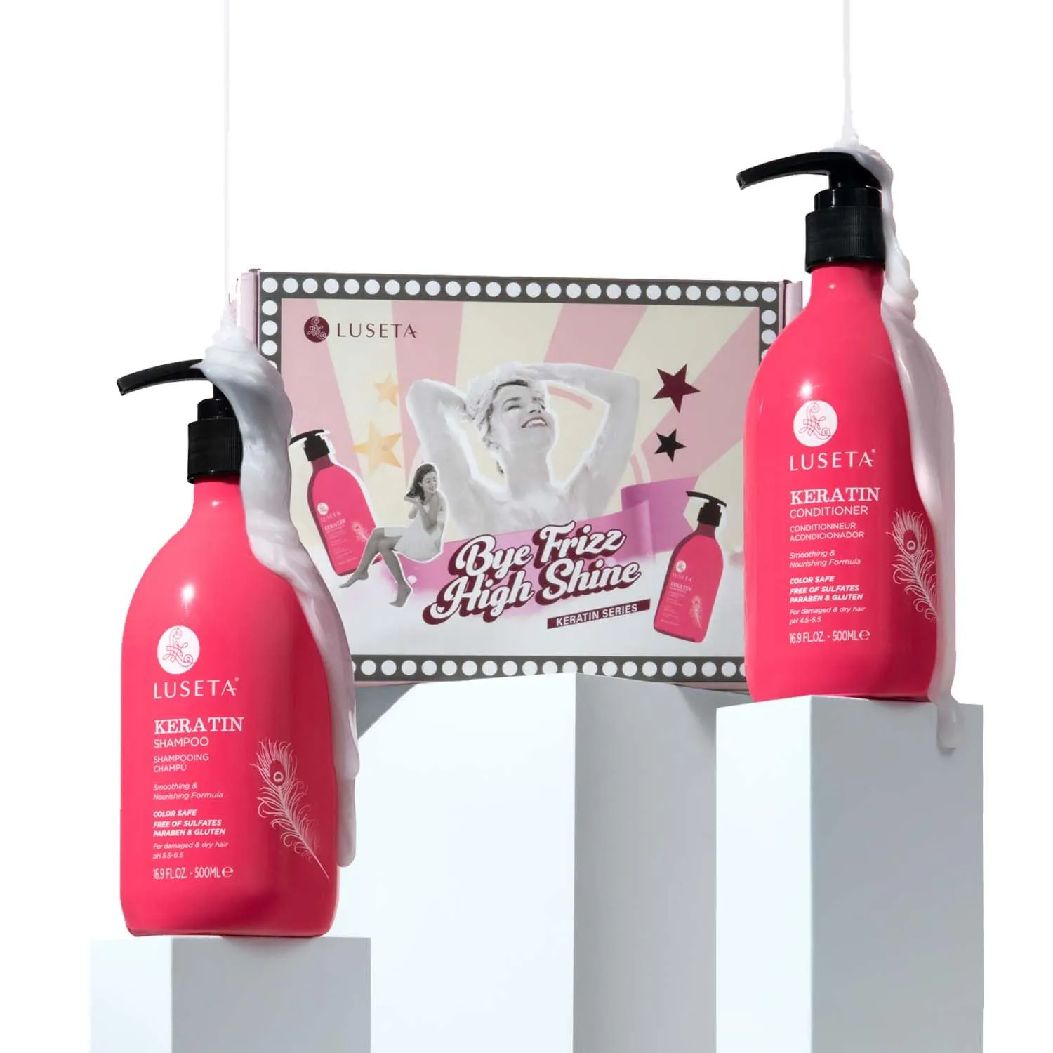 Keratin Shampoo and Conditioner Set Sulfate Free, Anti Frizz Smoothing Treatment for Dry & Damaged Hair, Nourishing and Moisturizing Hair Product for Men and Women 16.9 Fl Oz Each