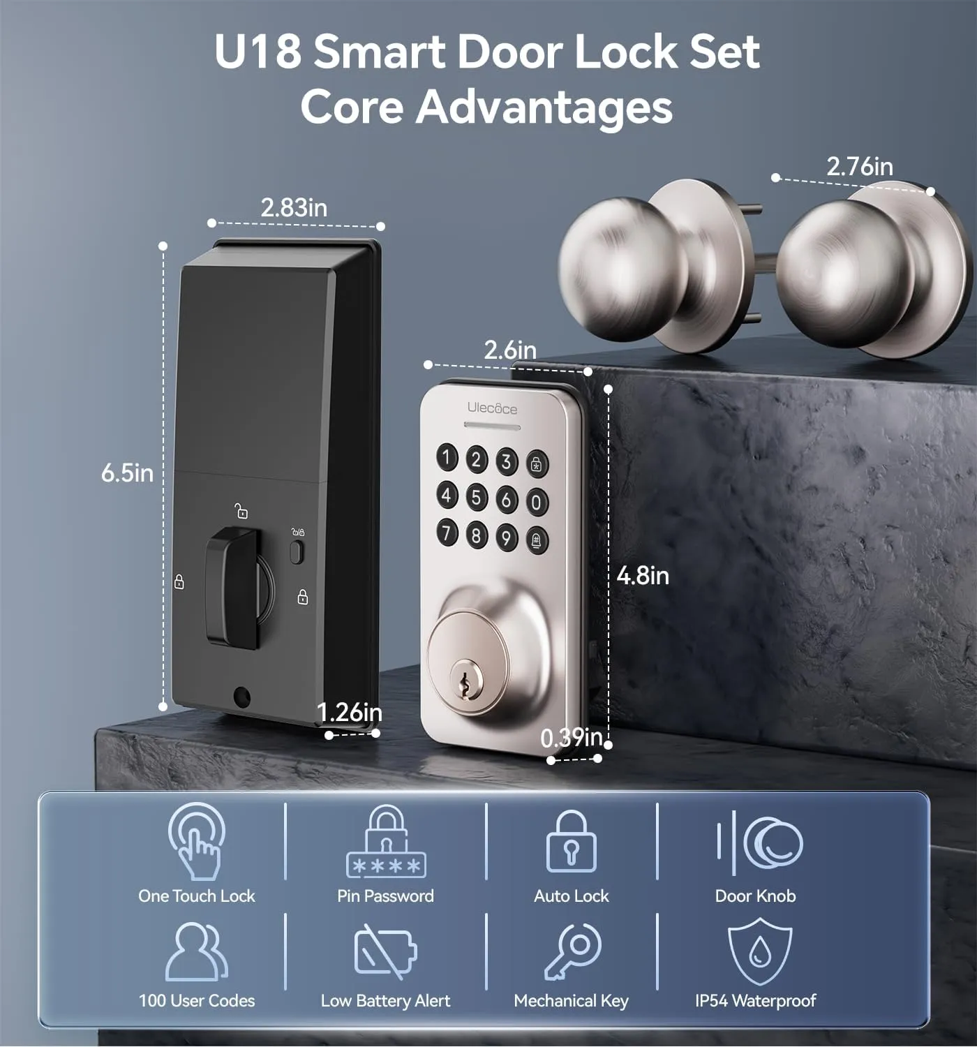 Keyless Entry Door Lock Deadbolt with Handle Set, Door Locks for Front Door, Keypad Code with Handle, Smart Door Knob, Auto Lock, Code Door Lock with Installation Guide (Satin Nickel)