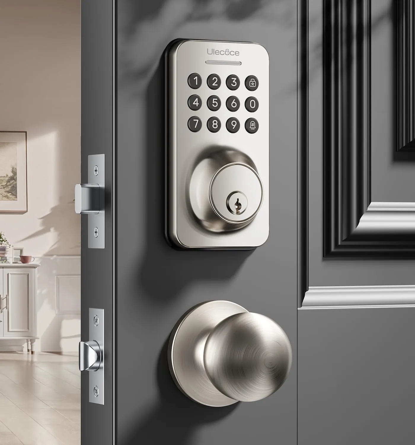 Keyless Entry Door Lock Deadbolt with Handle Set, Door Locks for Front Door, Keypad Code with Handle, Smart Door Knob, Auto Lock, Code Door Lock with Installation Guide (Satin Nickel)