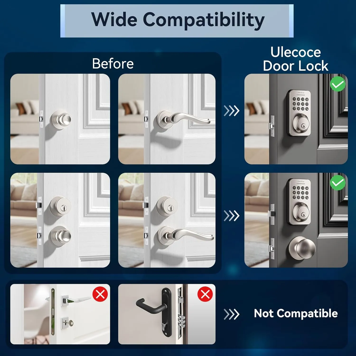 Keyless Entry Door Lock Deadbolt with Handle Set, Door Locks for Front Door, Keypad Code with Handle, Smart Door Knob, Auto Lock, Code Door Lock with Installation Guide (Satin Nickel)