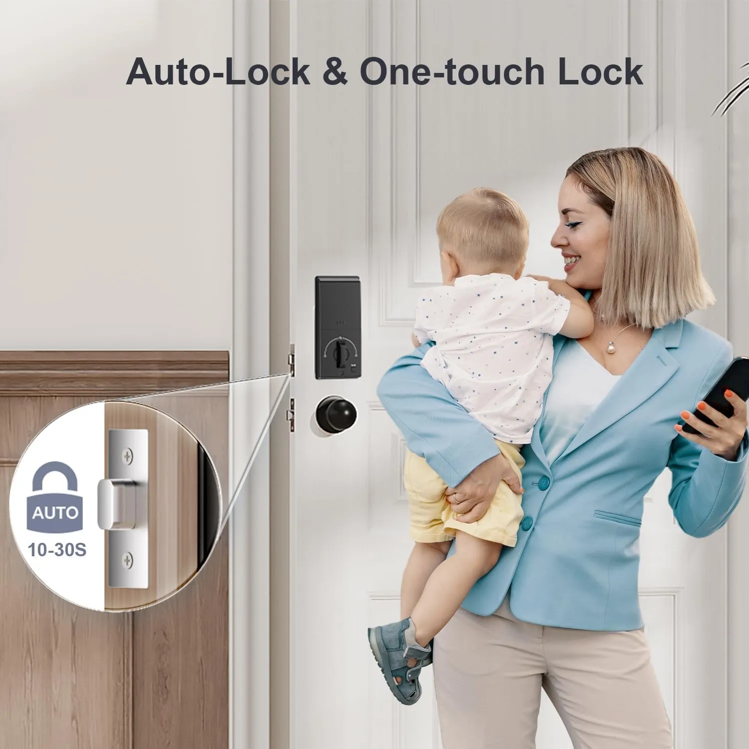 Keyless Entry Door Lock Deadbolt with Handle Set, Door Locks for Front Door, Keypad Code with Handle, Smart Door Knob, Auto Lock, Code Door Lock with Installation Guide (Satin Nickel)