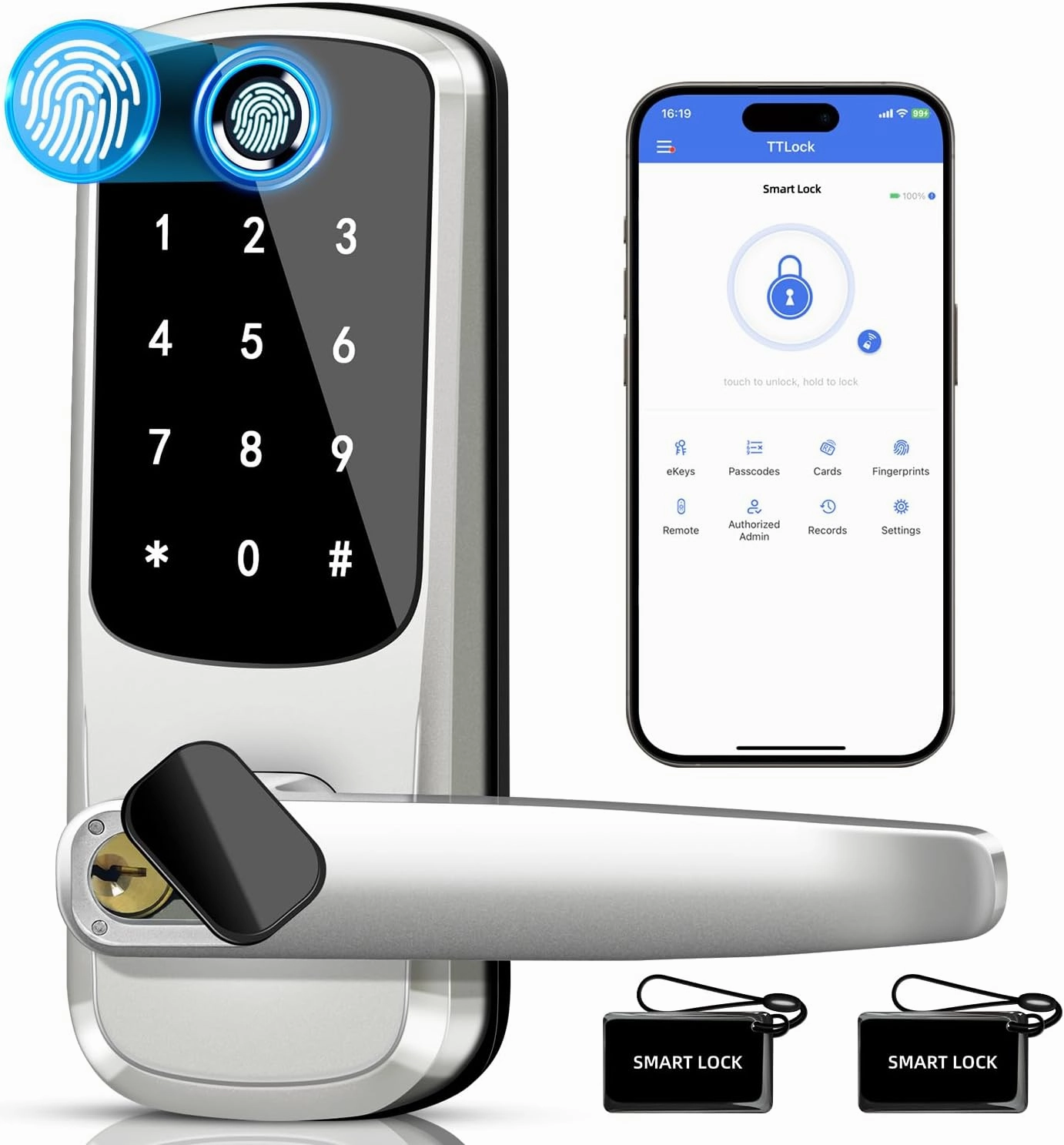 Keyless Entry Door Lock with Keypad, Fingerprint Exterior Locks, Door Handle Deadbolt with Code, Smart Locks for Front Door, Electronic Digital Keypad Smart Lock, Auto Locked & App Control