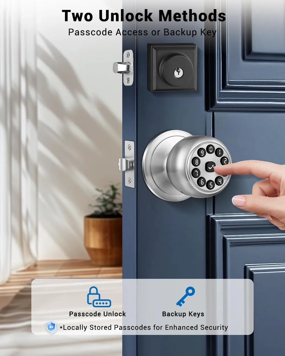 Keypad Smart Door Knob Lock, Keyless Entry Door Lock with Handle - Auto Lock for Front Door - Electrionic Code Door Lock for Bedrooms, Home Office, Garage, Apartment - Easy Installation, Silver