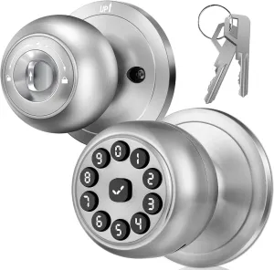 Keypad Smart Door Knob Lock, Keyless Entry Door Lock with Handle - Auto Lock for Front Door - Electrionic Code Door Lock for Bedrooms, Home Office, Garage, Apartment - Easy Installation, Silver