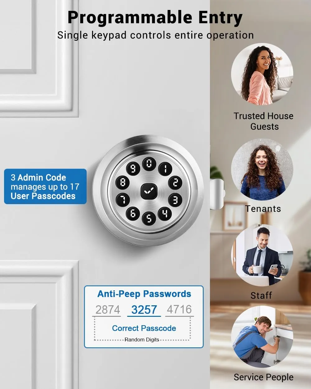 Keypad Smart Door Knob Lock, Keyless Entry Door Lock with Handle - Auto Lock for Front Door - Electrionic Code Door Lock for Bedrooms, Home Office, Garage, Apartment - Easy Installation, Silver