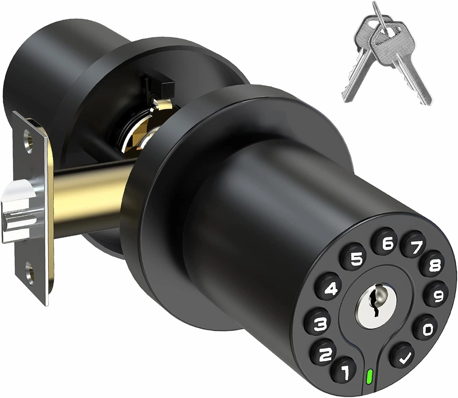 Keypad Door Knob with Key, Keyless Code Entry Lock, Auto Lock, 50 User Code, Easy to Install, for Home ,Office, Hotel, Bedroom, Garage, No Deadbolt