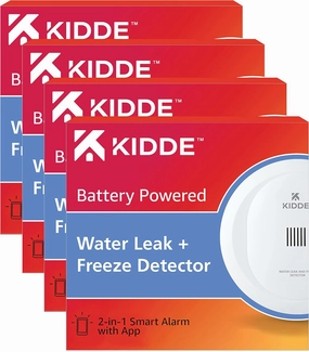 Kidde WiFi Water Leak Detector & Freeze Alarm, Alexa Device, Smart Leak Detector for Homes with App Alerts, 4 Pack