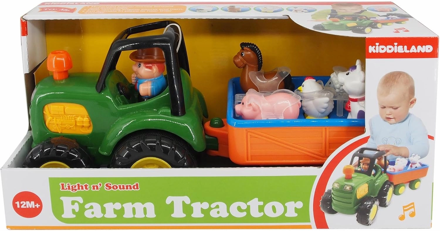 Kiddieland: Light N' Sound: Farm Tractor - Vehicle & Animal Toy Playset, 5 Realistic Sounds Animal Figures, Farmer Figure, Kids & Toddlers Ages 1 