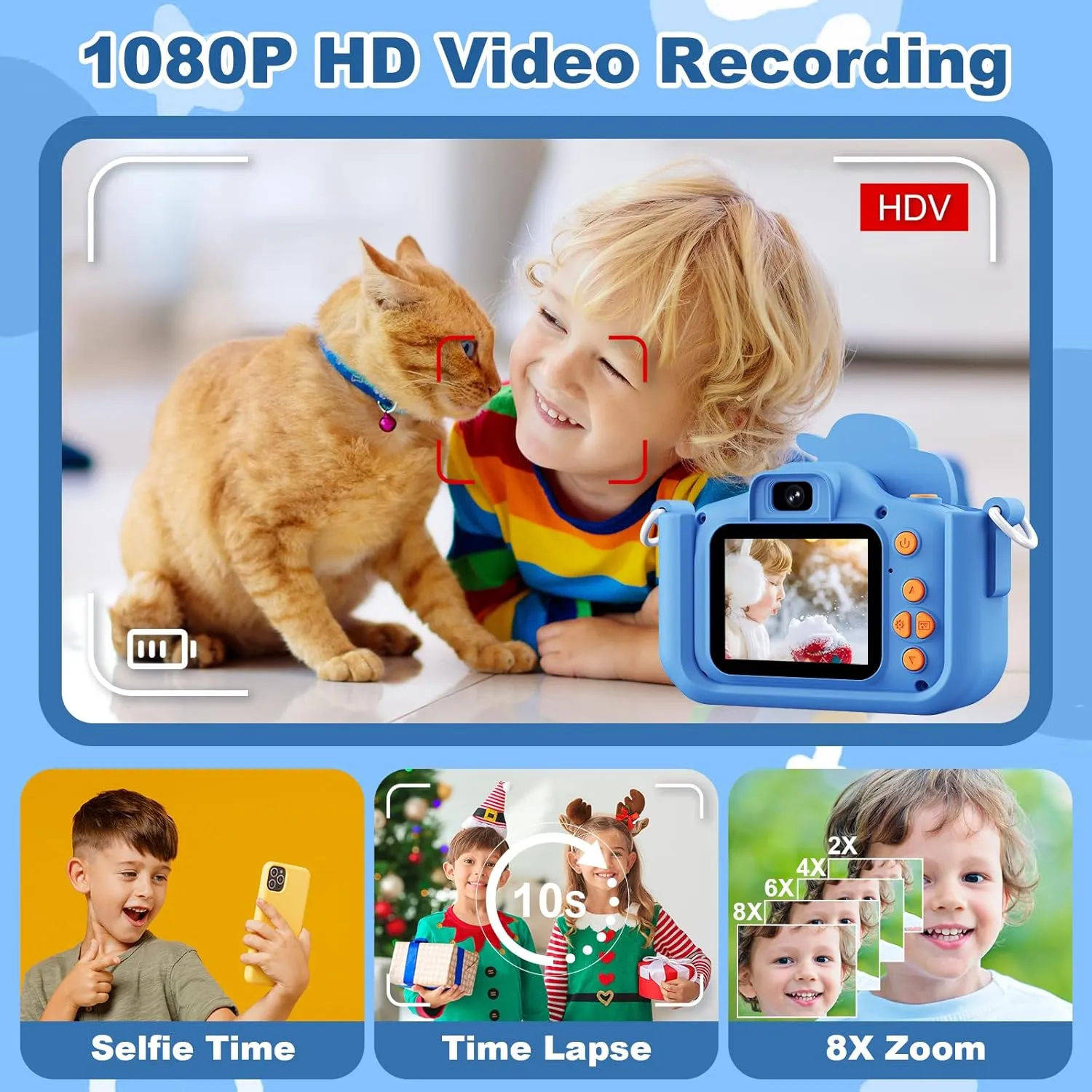 Kids Camera, Dinosaur Kids Camera for Kids Boys, Toddler Camera Digital Camera for Kids Age 3-12, Christmas Birthday Gifts Toys for 3 4 5 6 7 8 9 10 Years Old Boys, 1080P HD Selfie Video Camera