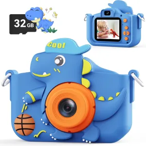 Kids Camera, Dinosaur Kids Camera for Kids Boys, Toddler Camera Digital Camera for Kids Age 3-12, Christmas Birthday Gifts Toys for 3 4 5 6 7 8 9 10 Years Old Boys, 1080P HD Selfie Video Camera