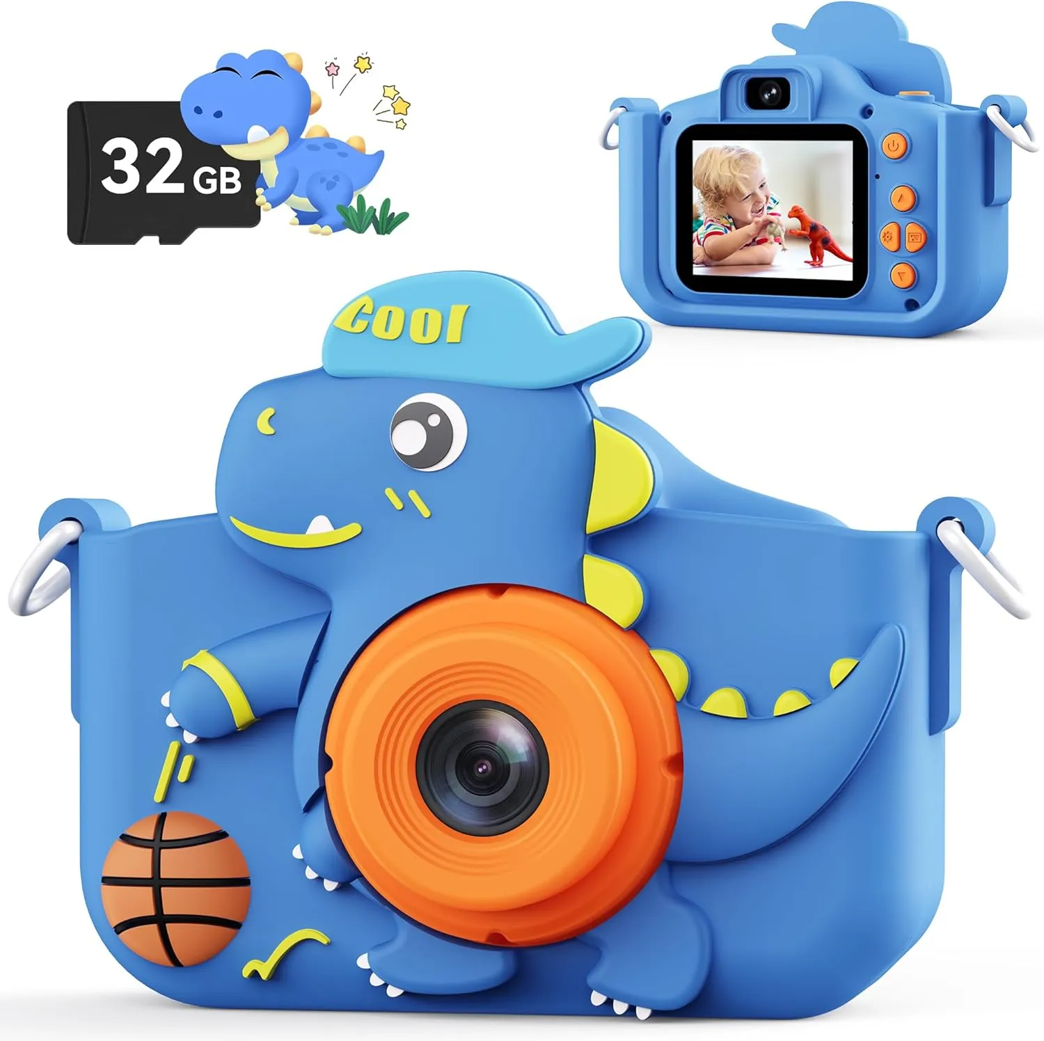 Kids Camera, Dinosaur Kids Camera for Kids Boys, Toddler Camera Digital Camera for Kids Age 3-12, Christmas Birthday Gifts Toys for 3 4 5 6 7 8 9 10 Years Old Boys, 1080P HD Selfie Video Camera