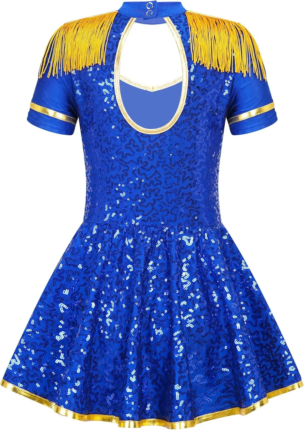 Kids Girls Honor Guard Uniform Marching Band Drum Majorette Sequins Tassel Leotard Tutu Dress