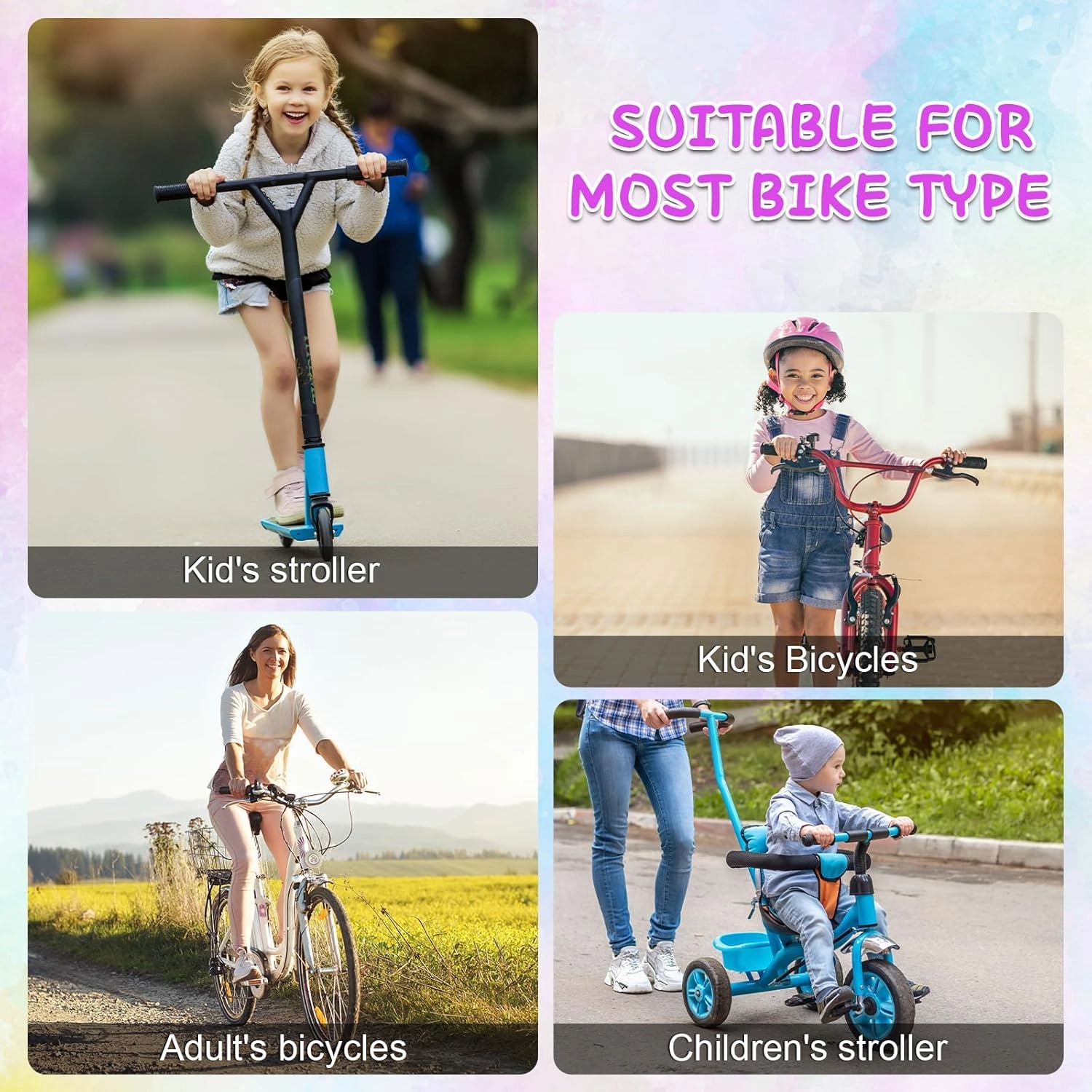Kids Bike Basket, Bike Basket Front Bike Accessories for Girl Boys, Woven Bicycle Basket with Stickers, Bike Bell, Windmill, and 1pairs Colorful Ribbons Tassels