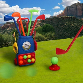 Kids Golf Toy Set with Balls, Stickers for Boys, Girls, with 6 Balls, 4 Golf Sticks, 2 Practice Holes and a Putting Mat - Promotes Physical Development. Golf Set Gift for Boys 3-8