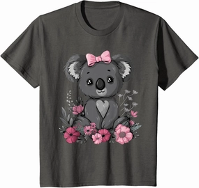 Kids Koala Cute Kawaii Koala Bear Pink Bow Flowers Girls Kids T-Shirt