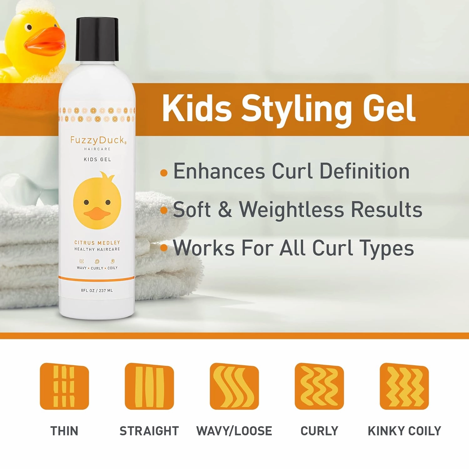 Kids Shampoo   Body Wash, Conditioner and Hair Gel Set (8oz each) for All Hair Types, Moisturizer with Aloe, Sea Botanicals & Honey to Reduce Frizz, Increase Moisture & Manageability for Smooth, Silky Hair - Citrus Medley