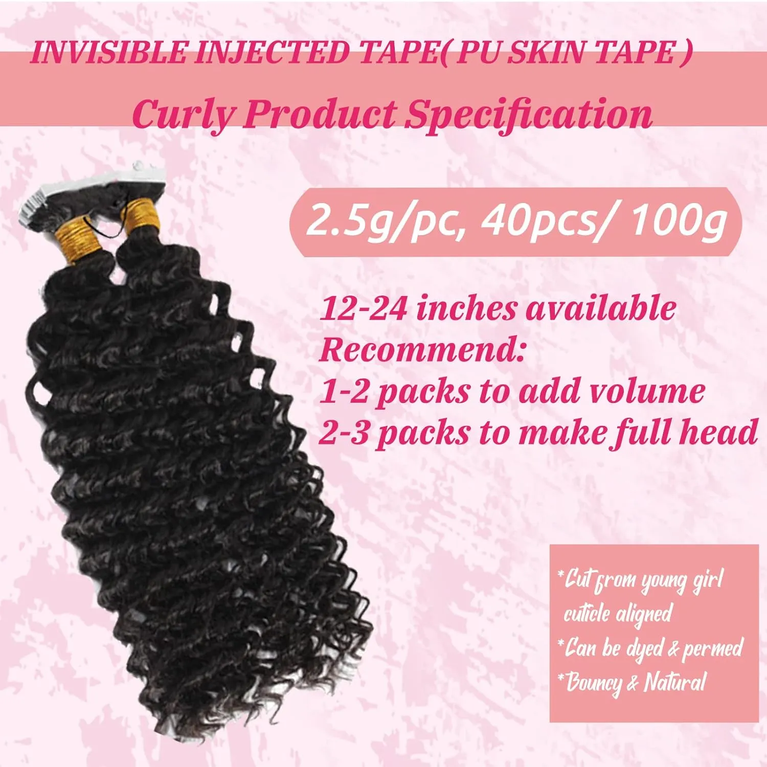 Kinky Curly Tape in Extensions 24 Inch #1B Natural Black Kinky Curly Tape in 100% Real Human Hair Extension 40 Pieces 100G/Set Double Sided Skin Weft Adhesive Glue Hair Extensions for Black Women