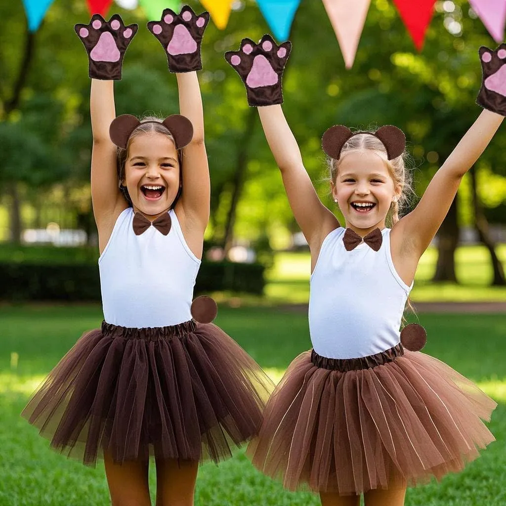 Kirei Sui Kids Animal Costume Brown Bear Pig Black Cat Donkey Kangaroo Tiger Monkey Tutu Ear Headband Bowtie Tail Paws