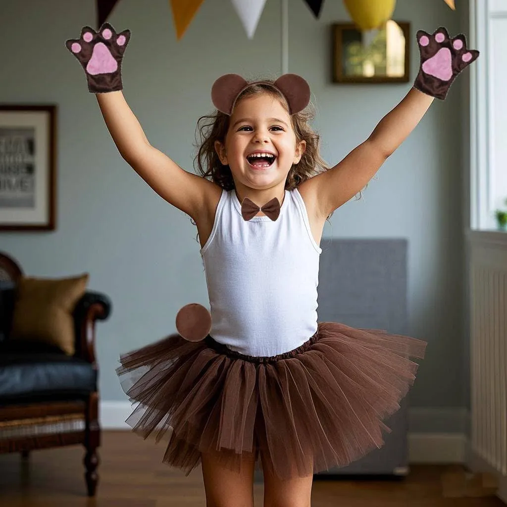 Kirei Sui Kids Animal Costume Brown Bear Pig Black Cat Donkey Kangaroo Tiger Monkey Tutu Ear Headband Bowtie Tail Paws