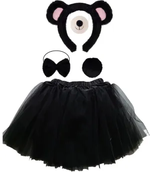 Kirei Sui Kids Funny Bear Costume Set with Ears Headband Bowtie Tail & Tutu Halloween Dress Up Set for Girls