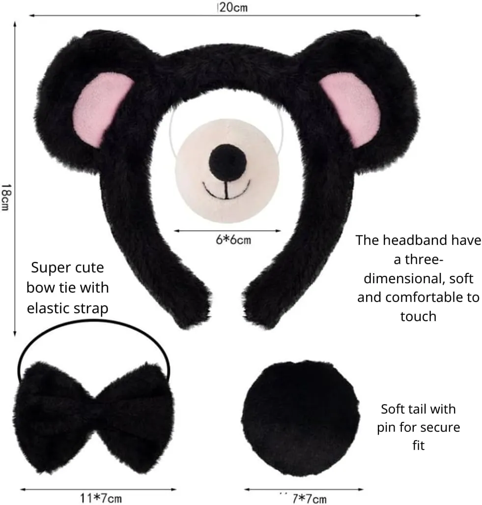 Kirei Sui Kids Funny Bear Costume Set with Ears Headband Bowtie Tail & Tutu Halloween Dress Up Set for Girls